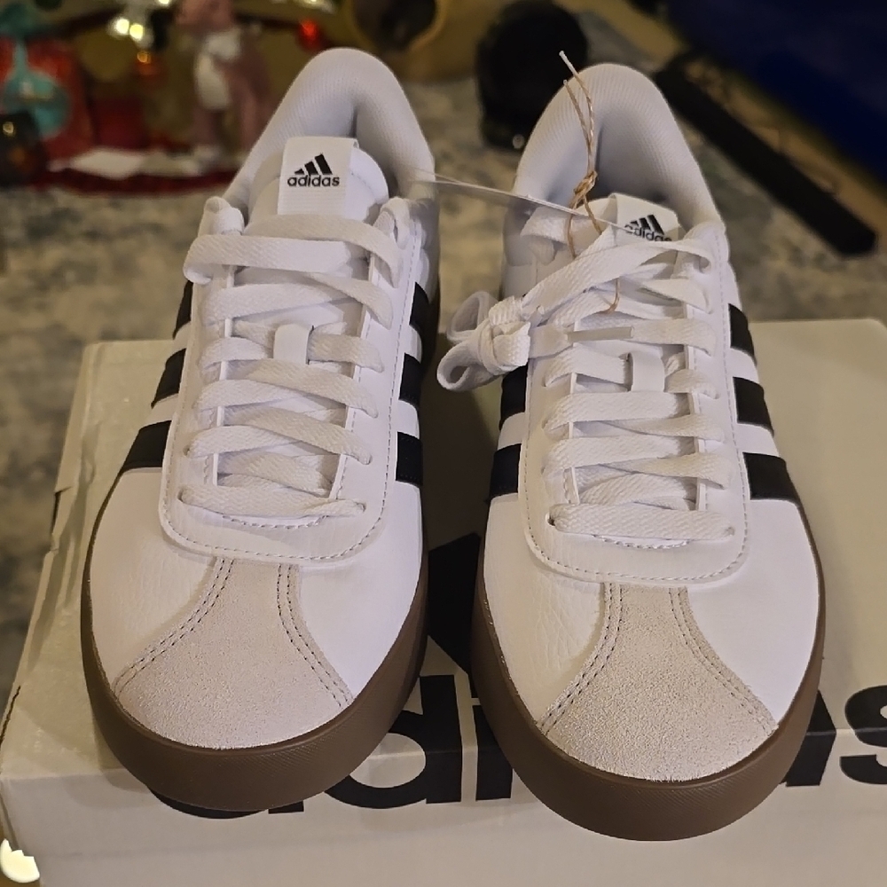 Adidas Men's White and Black VL Court 2.0 Shoes Mens Size 6 Or Womens 8 - Picture 2 of 4